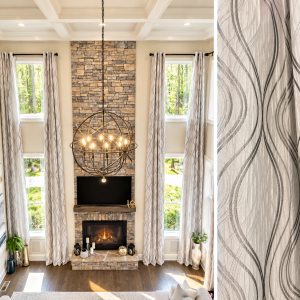 Extra Long Jacquard Curtain with White and Gray/Silver Pattern Grommet top