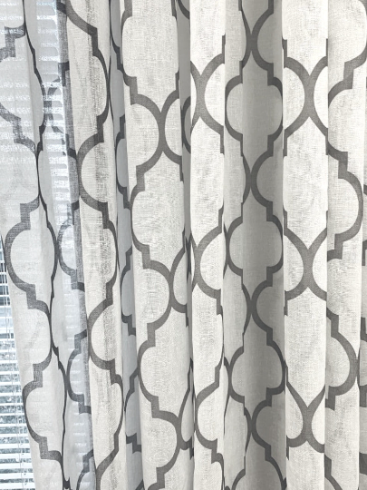 Extra Long Sheer Linen White With, Grey Quatrefoil Curtains