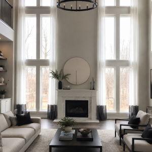 2 sheer voile extra long white decorative curtains with black linen (any colors available)