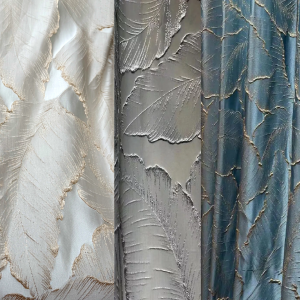 Curtains 8-20 ft long with leaves flower Pattern (1 panel)  wide grey and blue  and beige with gold leaves